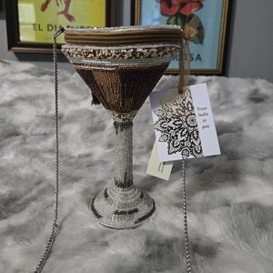 Made In India Espresso Martini Beaded Handbag Purse New!